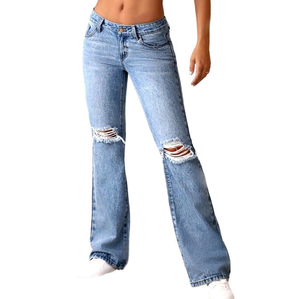 Essnce Ripped Bootcut Leg Jeans in Blue, Size S/4​​​​